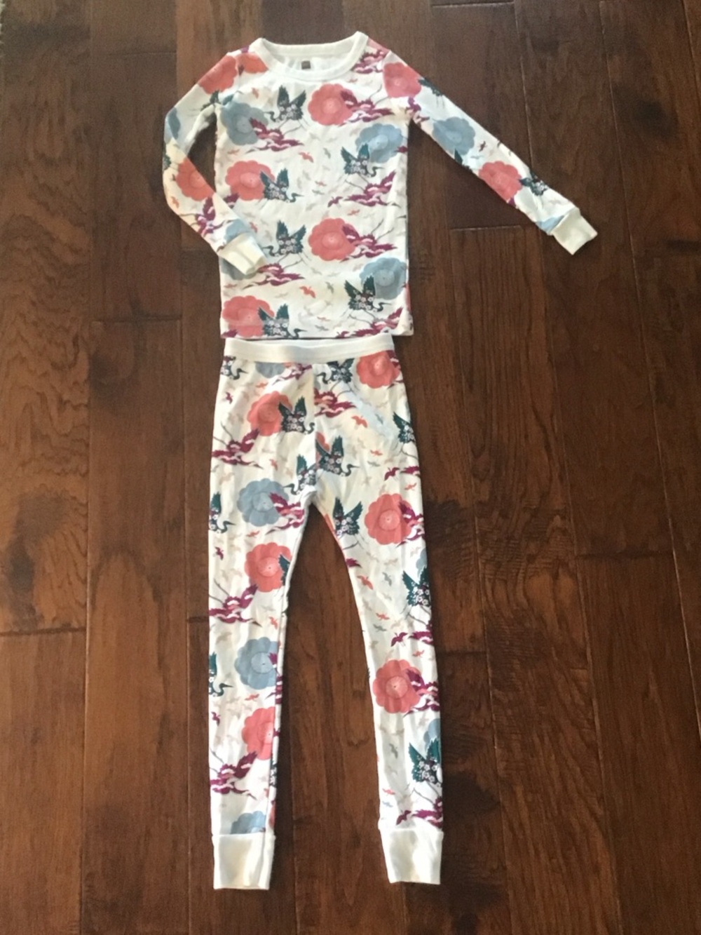 Tea Collection Soft Cotton Girls Floral Long Sleeve Pajama Set - Pink & Blue